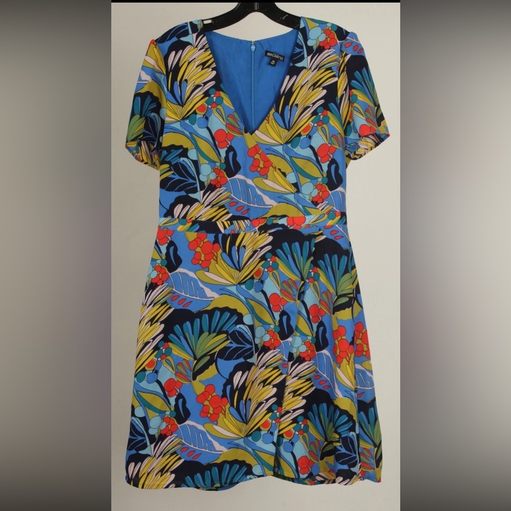 J. Crew Dresss Women’s 10 Blue Green Floral Fit & Flare Short Sleeve V Neck